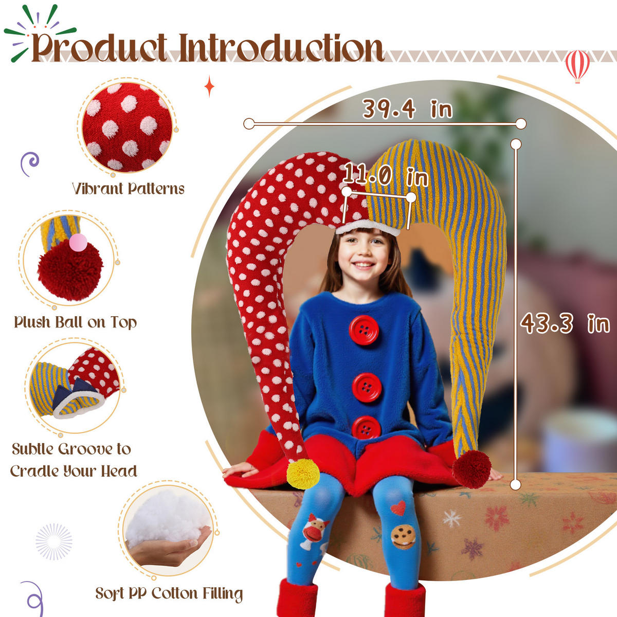 KISSEN in Clownform Kann als Hut verwendet werden - Gelb/Rot, Textil (100/110cm) - Vercart