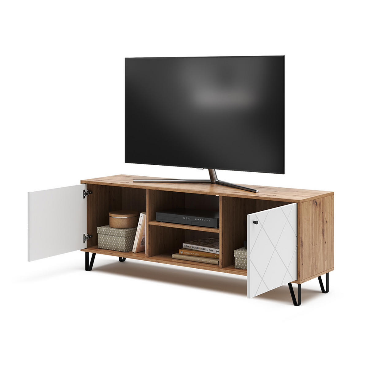 LOWBOARD Nizza Artisan-Eiche 150 x 55.2 cm - Eiche Artisan/Weiß, Holzwerkstoff (150/55.2/40cm) - Vicco