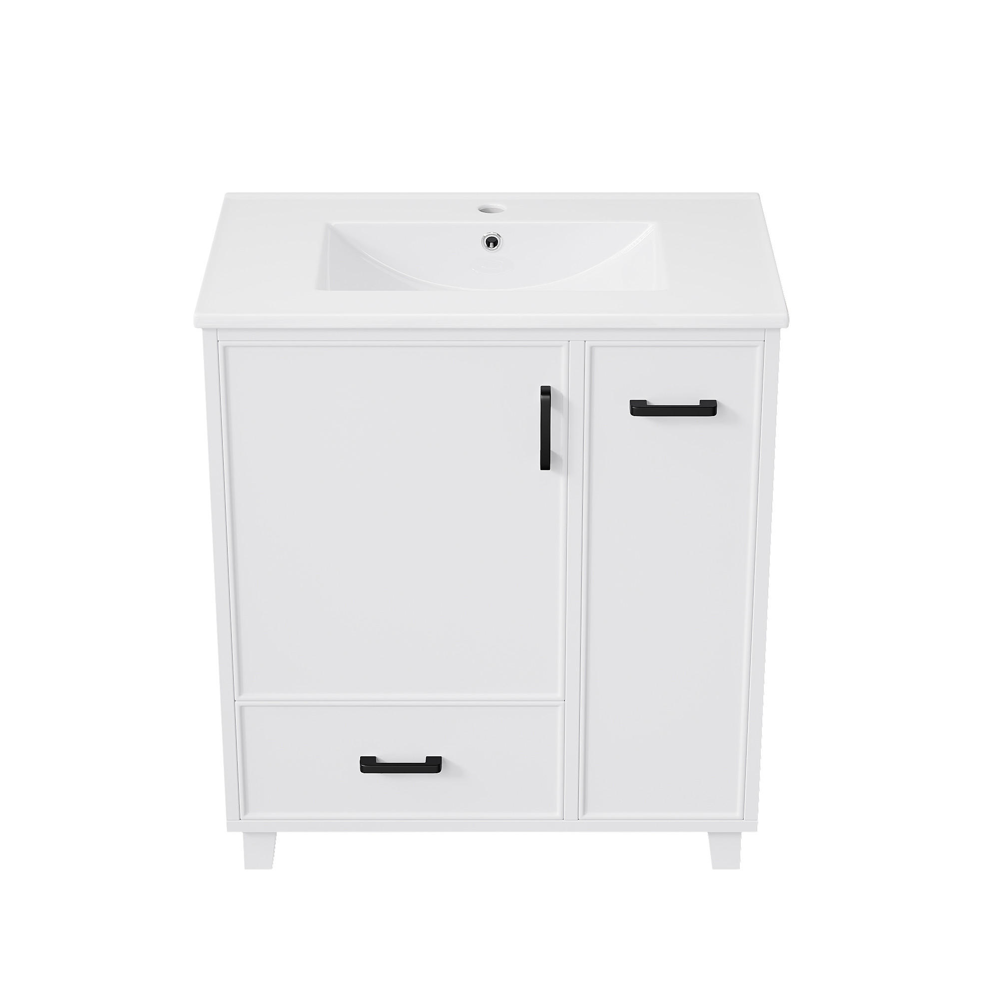 WASCHTISCHUNTERSCHRANK freistehend, Weiß mit Keramikbecken - Weiß, Holzwerkstoff (76.5/82/47cm) - Urban Meuble