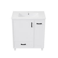 WASCHTISCHUNTERSCHRANK freistehend, Weiß mit Keramikbecken - Weiß, Holzwerkstoff (76.5/82/47cm) - Urban Meuble