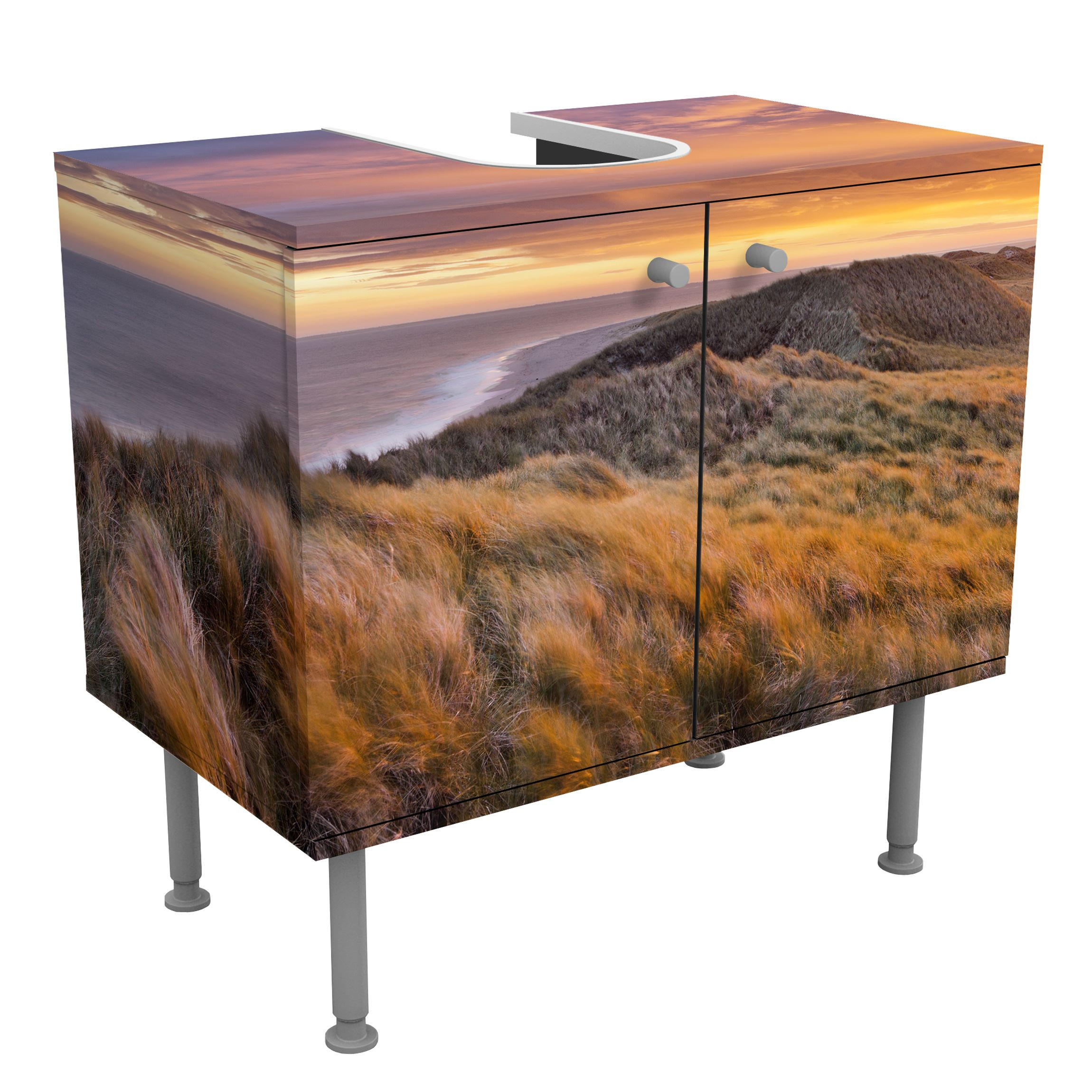WASCHBECKENUNTERSCHRANK Sonnenaufgang am Strand auf Sylt 60/55/35 cm - Orange, Holzwerkstoff (60/55/35cm) - Bilderwelten