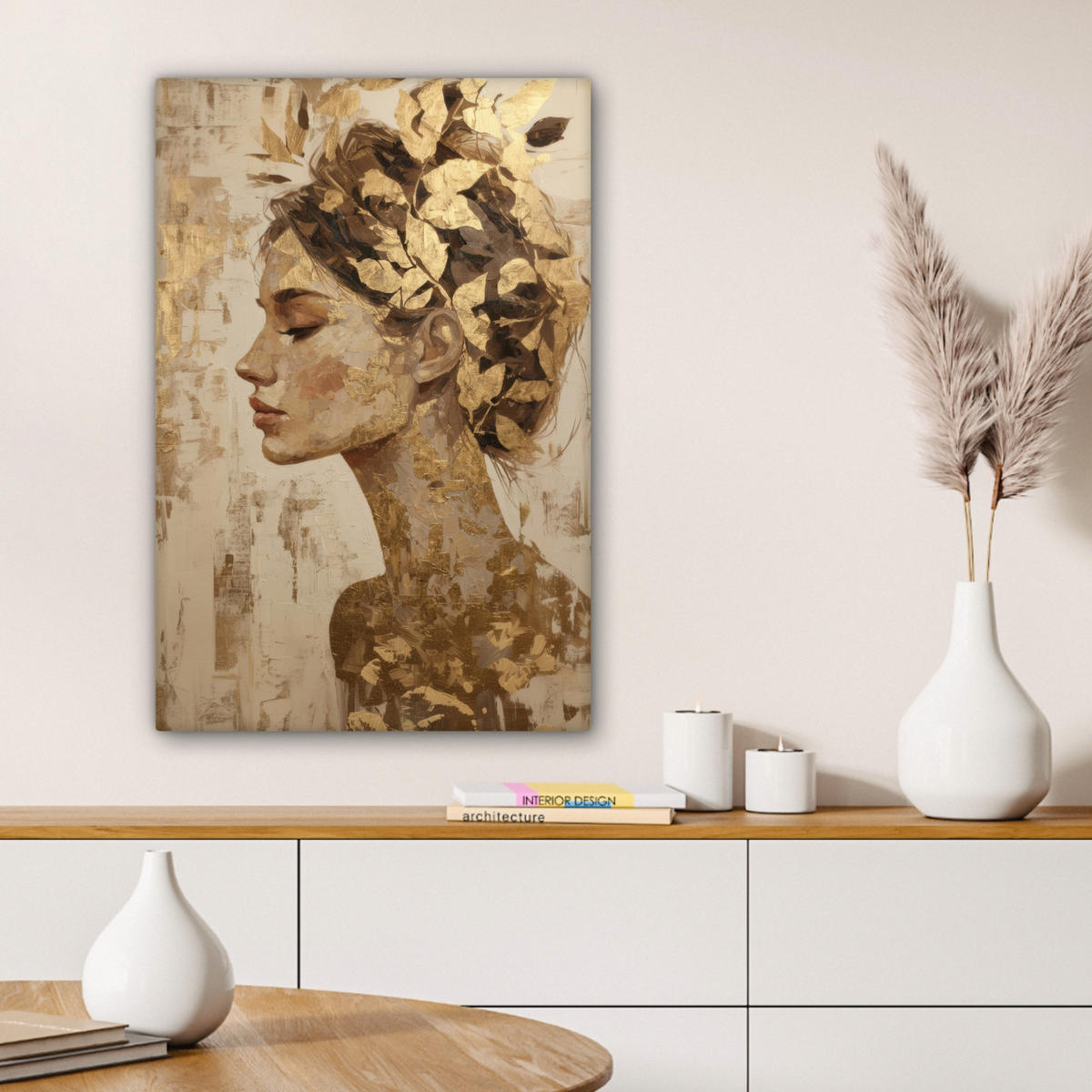 LEINWANDBILD Frau - Gold - Abstrakt - Textur Wanddeko 40x60 cm - Goldfarben, Textil (40/60cm) - MuchoWow