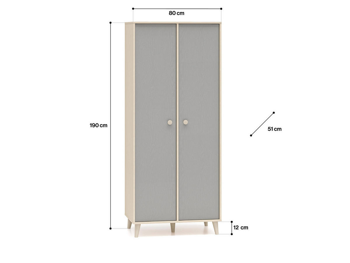 KINDERKLEIDERSCHRANK MEVEL Grau 80x51x190 cm - Grau, Holzwerkstoff (80/190/51cm) - FURNLUX