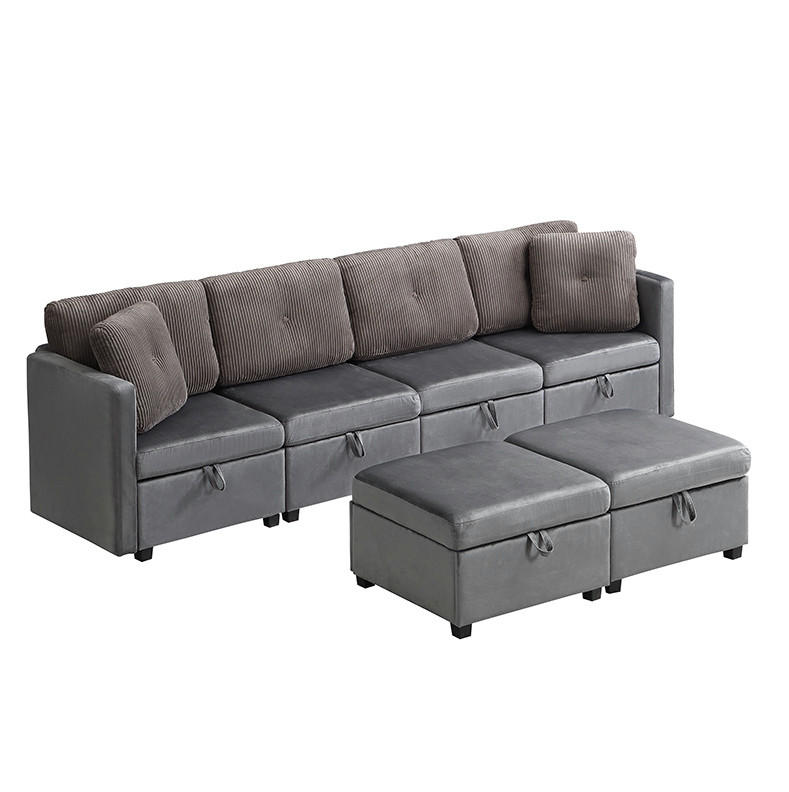 ECKSOFA aus Samt & Cord 261x132,5 cm in Antique Grey mit Stauraum - Grau, Textil (132.5/261cm) - Modfu