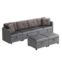 ECKSOFA aus Samt & Cord 261x132,5 cm in Antique Grey mit Stauraum - Grau, Textil (132.5/261cm) - Modfu
