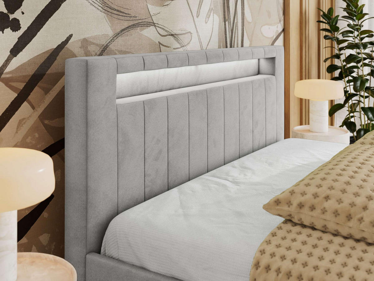 POLSTERBETT GOLD 5 CLASSIC 200/200 - Hellgrau Velvet - Pocket-Matratze - Hellgrau, Textil (200/200cm) - MKS