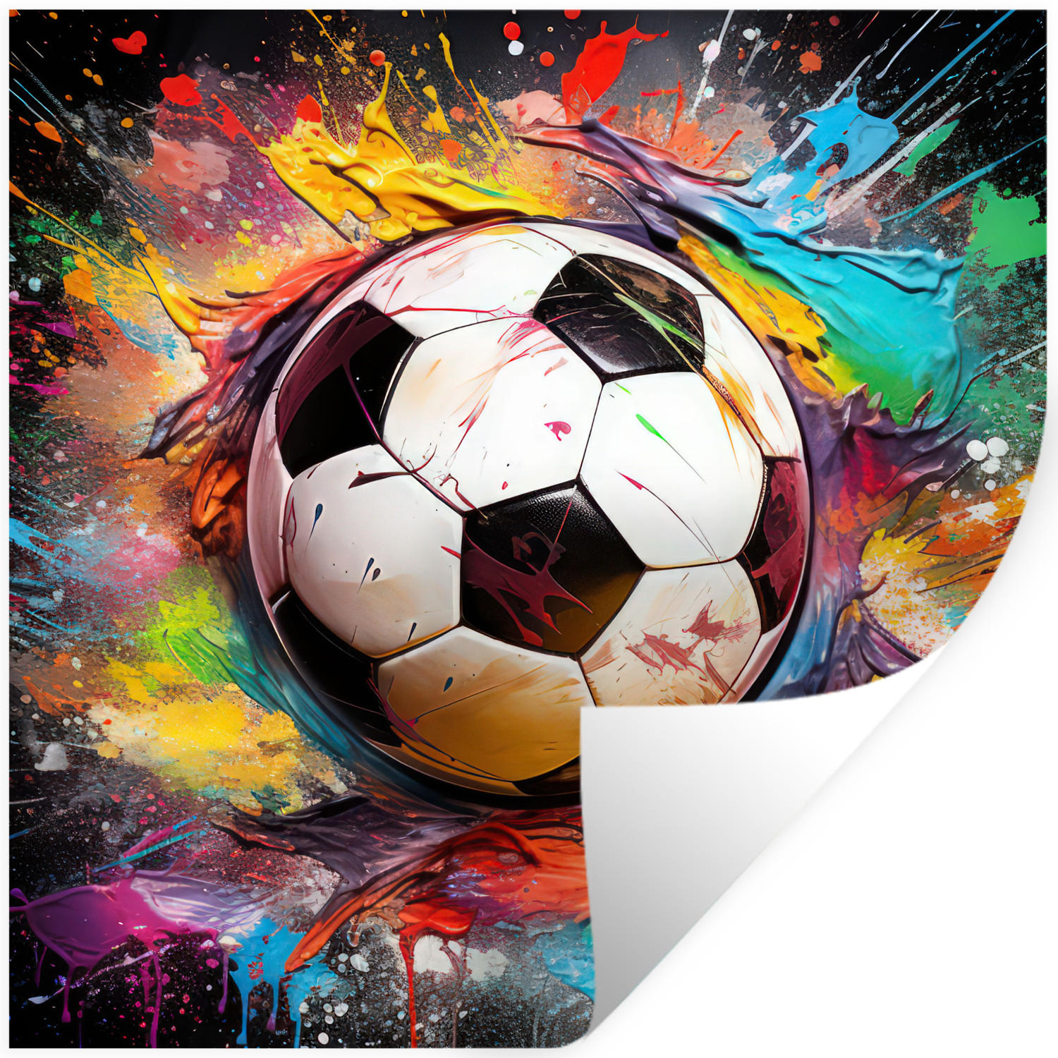 WANDTATTOO Fußball - Farbe - Farben - Schwarz - Weiß 50x50 cm - Weiß, Kunststoff (50/50/0.1cm) - MuchoWow