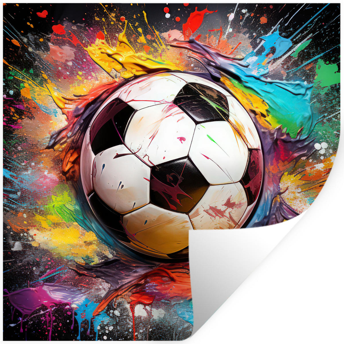WANDTATTOO Fußball - Farbe - Farben - Schwarz - Weiß 50x50 cm - Weiß, Kunststoff (50/50/0.1cm) - MuchoWow