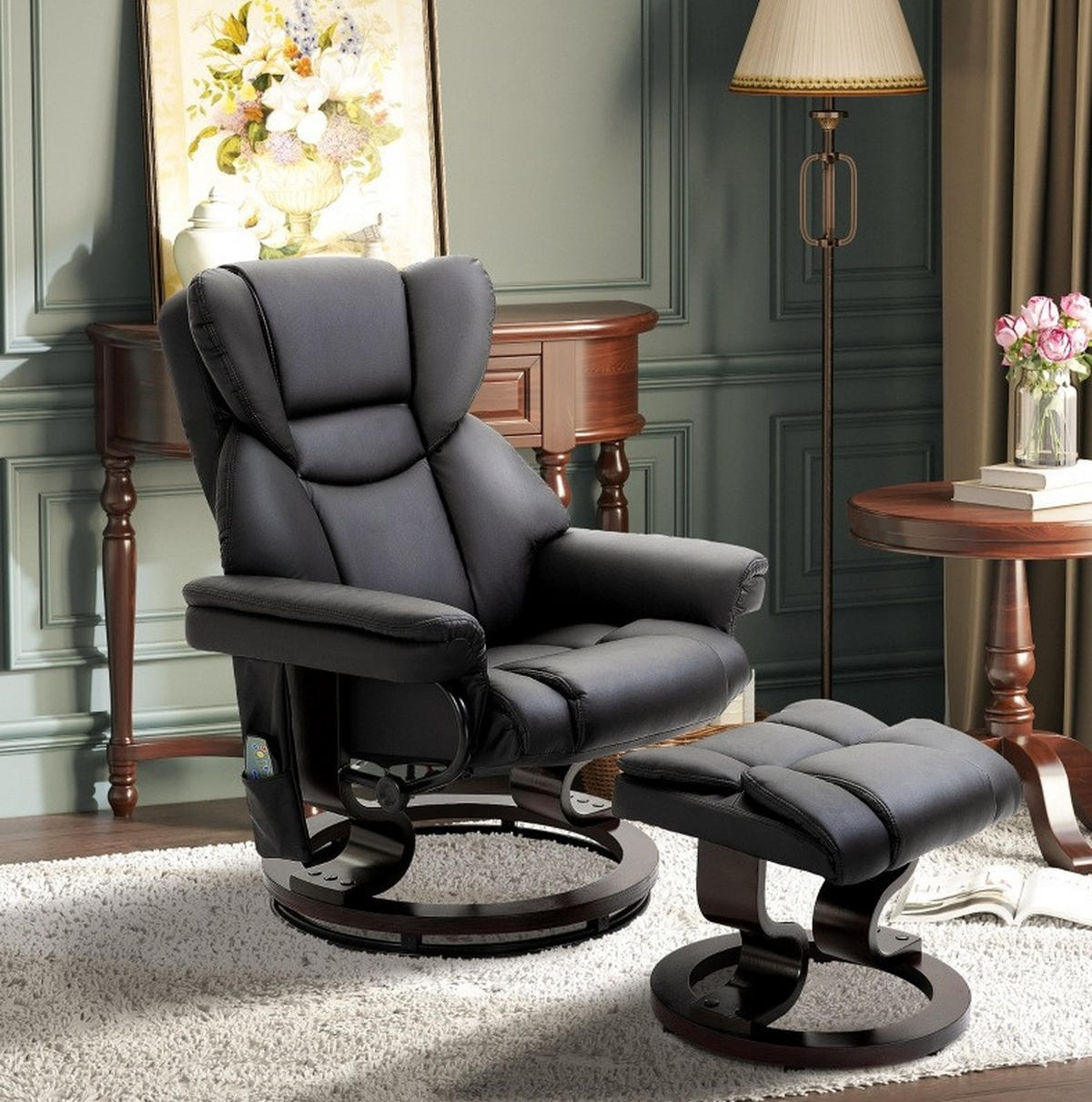 RELAXSESSEL 79/101/82 cm Schwarz aus Kunstleder mit Massagefunktion - Schwarz, Kunststoff (82/101/79cm) - OKMYHOME