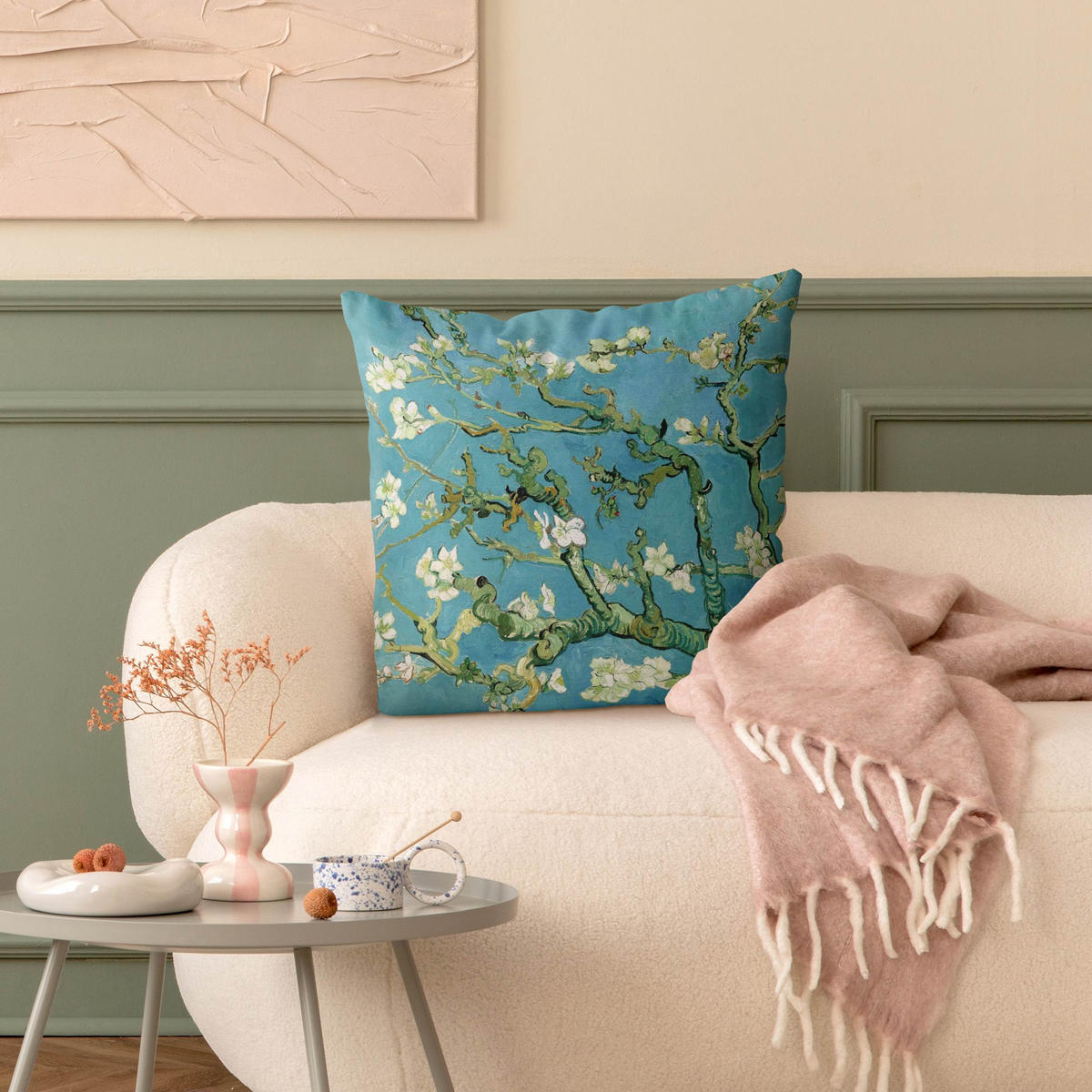 KISSENBEZUG Vincent van Gogh - Mandelblüte 50/50 cm - Blau, Textil (50/50cm) - Bilderwelten