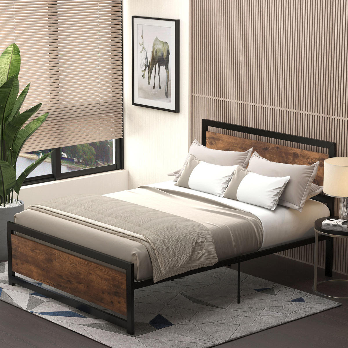 BETT 140x190 cm DE-14645 mit Kopf- & Fußteil aus Stahl Dunkelholz - Braun, Metall (140/190cm) - ComfortXL