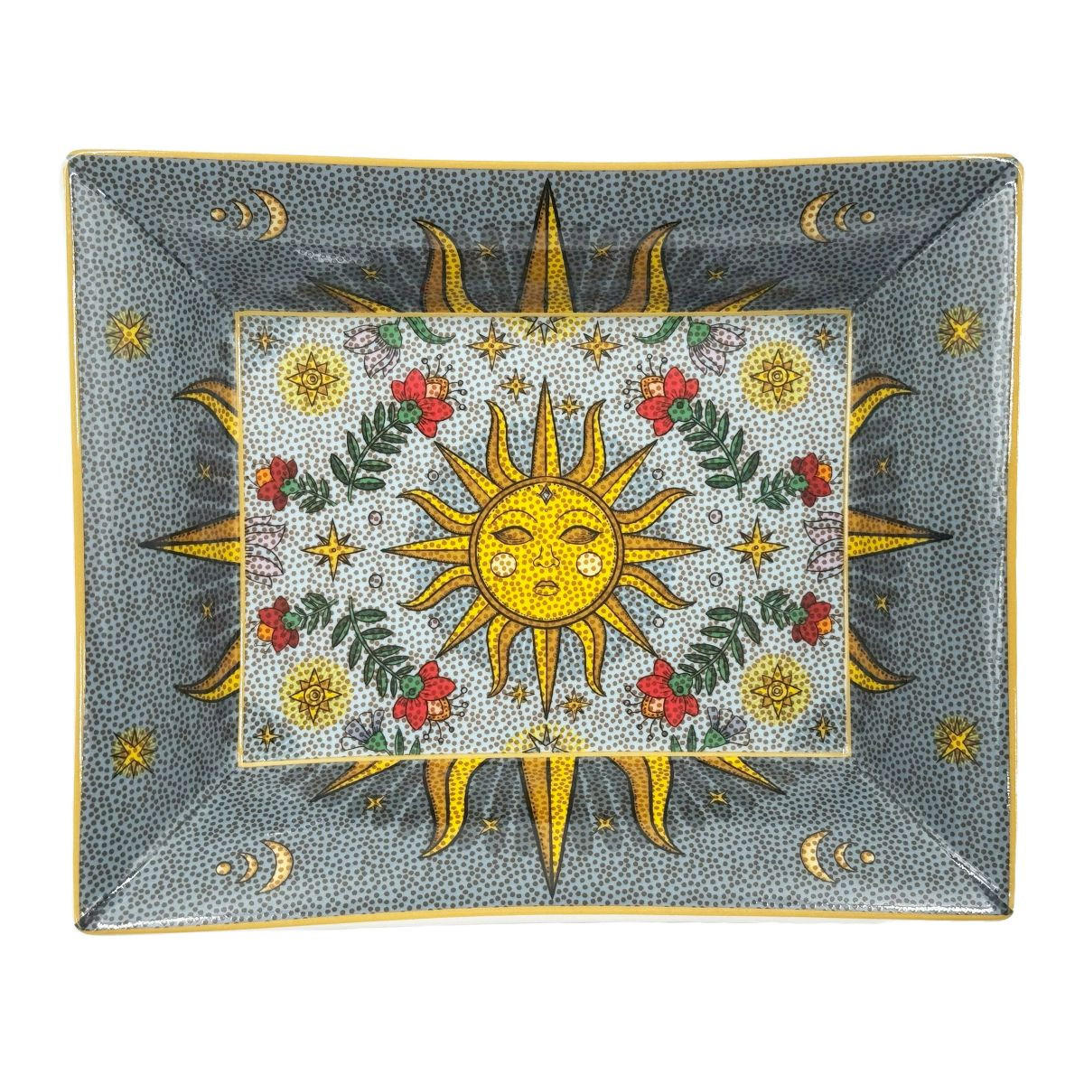 SCHALE/ Porzellanplatte rechteckig MIRABILIA 16 x 20 cm „Sole & Luna“ - Multicolor, Keramik (16/2.5/20cm) - Rose & Tulipani