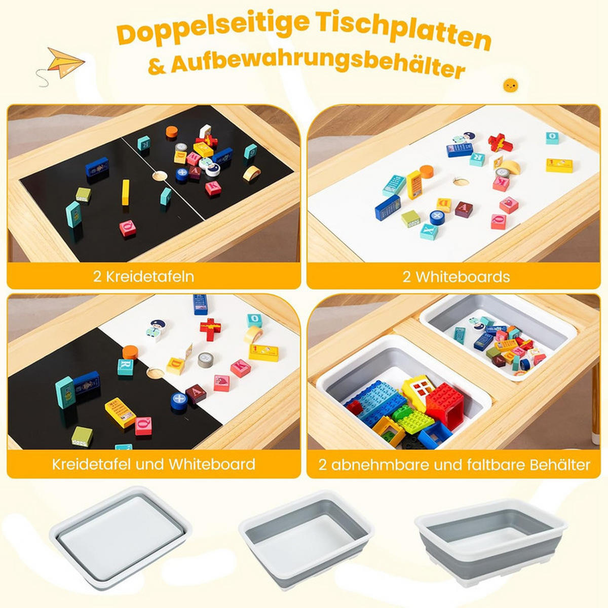 KINDERSPIELTISCH Runder natur(3-tlg) - Naturfarben, Holz (81/50/58cm) - COSTWAY