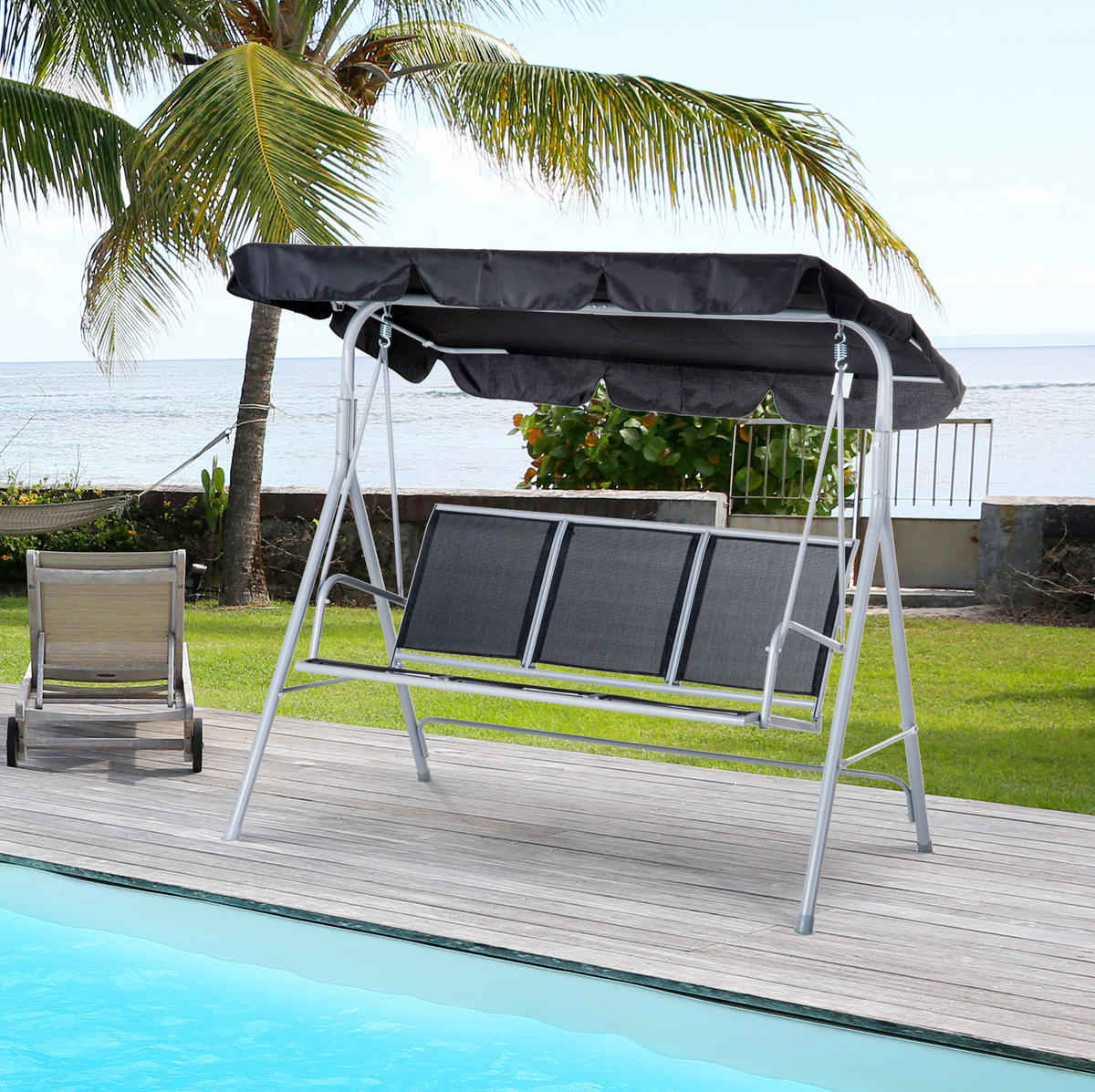 HOLLYWOODSCHAUKEL aus Metall 171x108x154cm in Grau mit verstellbarem Verdeck - Grau, Metall (108/154/171cm) - Modfu