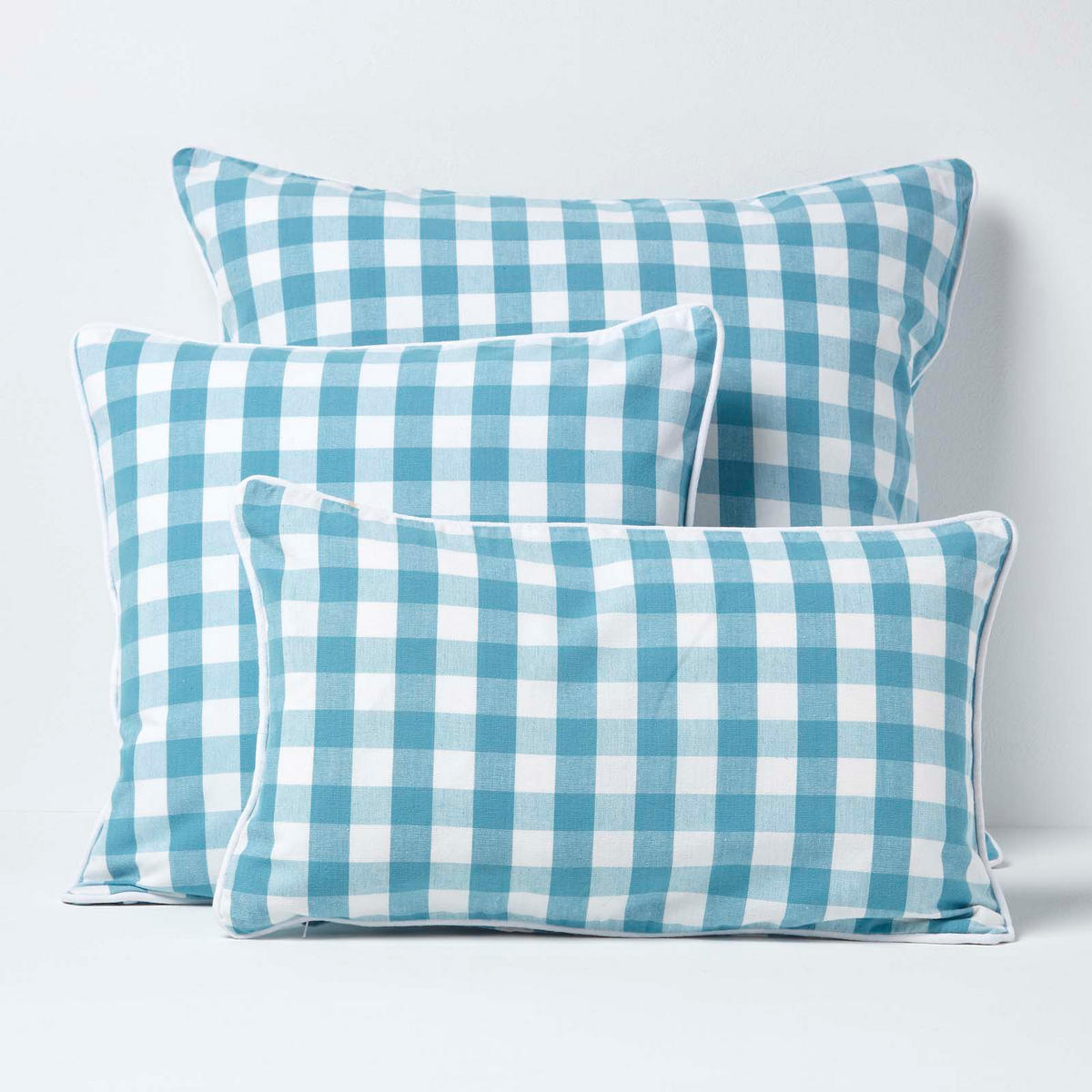 KISSENHÜLLE Karo-Muster 30/50 cm, 100% Baumwolle - Blau, Textil (30/50cm) - Homescapes