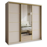 SCHWEBETÜRENSCHRANK VARO 180/205/60 cm 3-türig mit Spiegel und Schubladen Kaschmir - Kaschmir/Goldfarben, Holzwerkstoff (180/205/60cm) - MASSENO