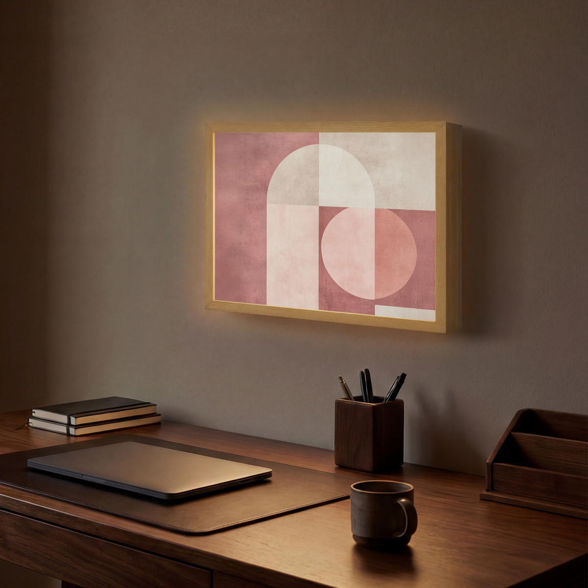 NÁSTĚNNÁ LAMPA S AKUMULÁTOREM Postavy - Abstraktní - Růžová 40x30 cm - starorůžová, kompozitní dřevo (40/30/8cm) - OnlyWow