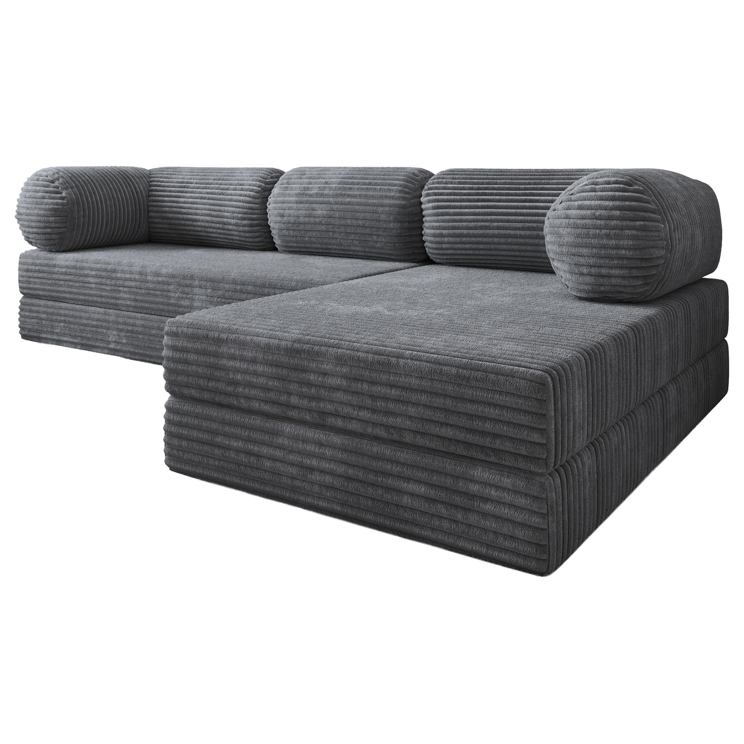 ECKSOFA ETERA modulares Boneless Sofa mit Schlaffunktion Grau Kordstoff - Dunkelgrau, Textil (270/160cm) - MASSENO