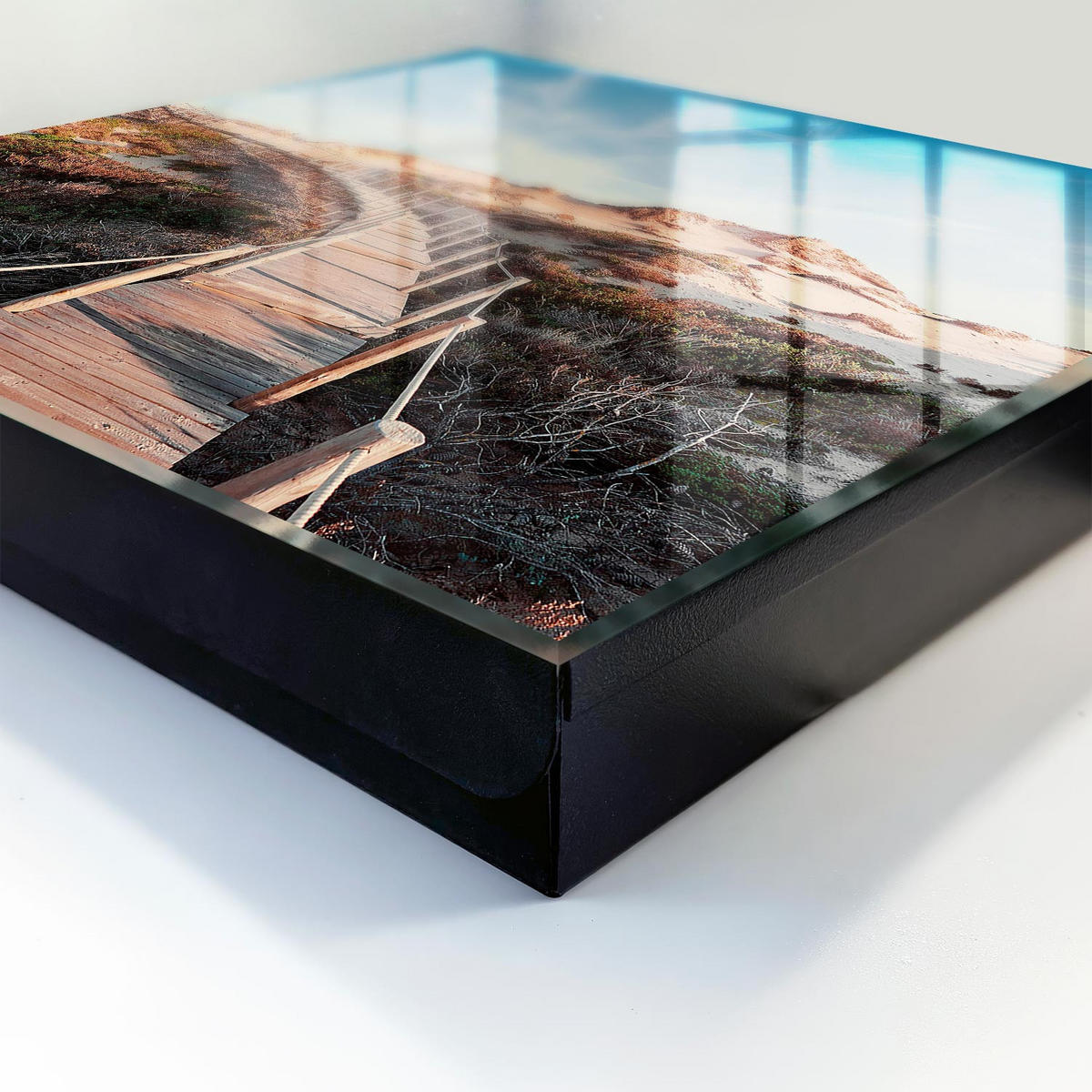 SCHLÜSSELBOX Schwarz 30x30 cm- Türöffnung nach rechts - Dünenpfad - Blau, Metall (30/30/5cm) - TULUP