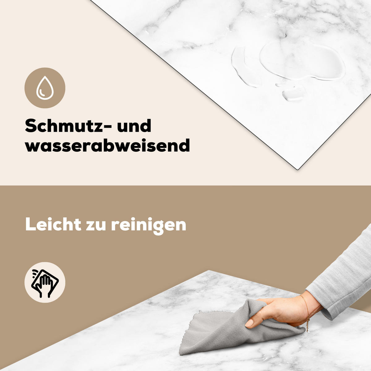 HERDABDECKPLATTE Marmor - Grau - Weiß - Strukturierter Marmor 78x78 cm - Weiß, Kunststoff (78/78/0.2cm) - MuchoWow