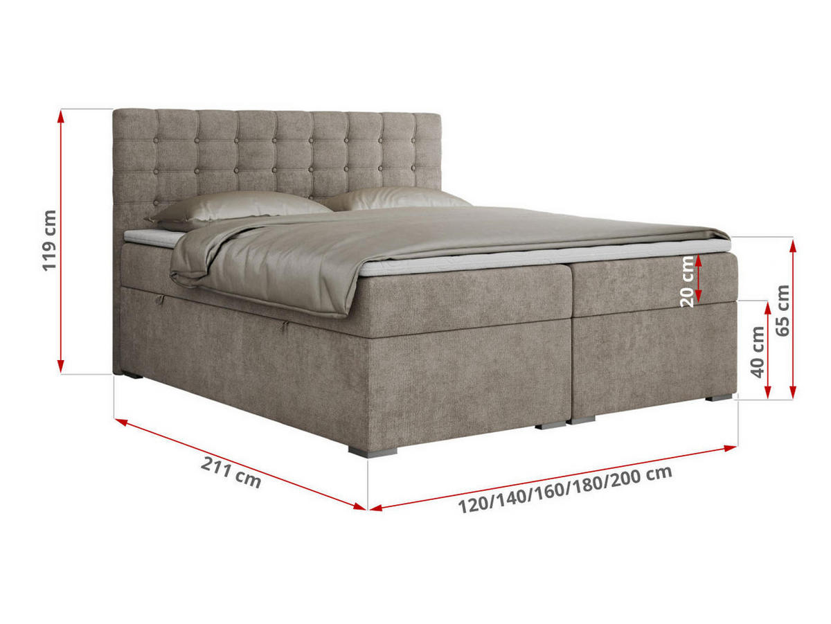 BOXBETT SUSAN 140/200 Beige Struktur - H3 - Beige, Holz/Textil (140/200cm) - MKS
