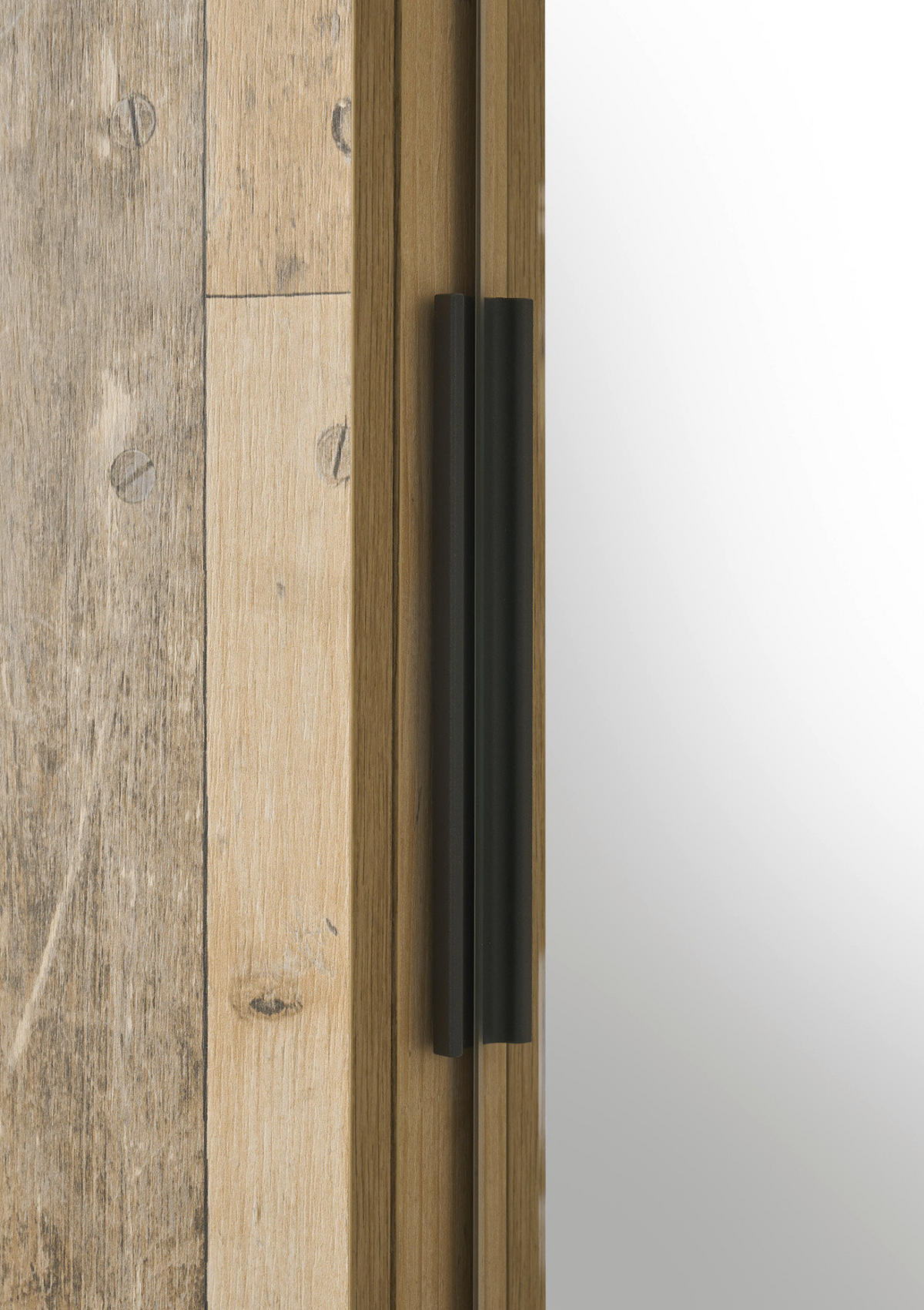 KLEIDERSCHRANK Used Wood hell, dunkles Grau 163 x 209, Schiebetürenschrank 3-türig mit Spiegel - Dunkelgrau/Schwarz, Glas/Holzwerkstoff (163/209/63cm) - Furn.Design
