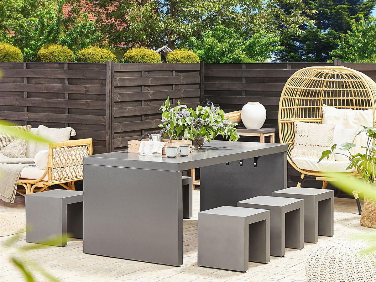 GARTENMÖBEL SET 6-Sitzer Beton grau U-Form Taranto - Grau, Stein - Beliani