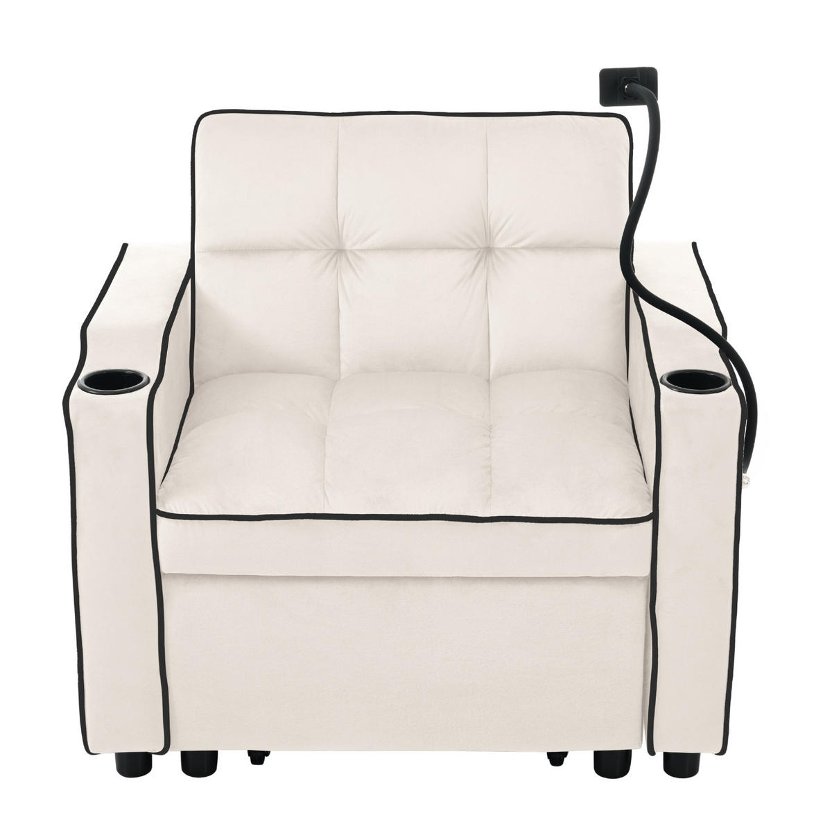 SCHLAFSESSEL 83/167/76 cm in Beige mit Samtbezug und Getränkehaltern - Beige, Kunststoff (83/76/167cm) - Flora Grace