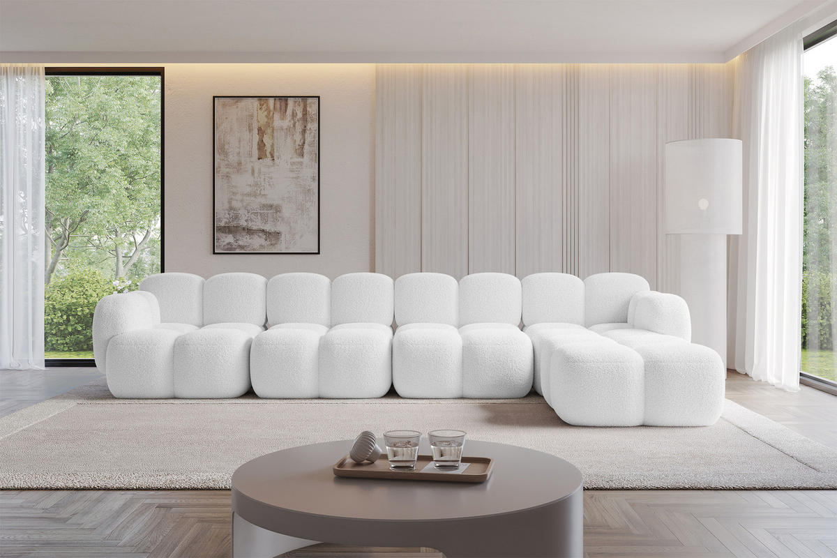 ECKSOFA modulares Sofa Rechts Miko-L3 390x205x75 Weiß Bouclé - Schwarz/Weiß, Holzwerkstoff/Kunststoff (390/205cm) - ALTDECOR