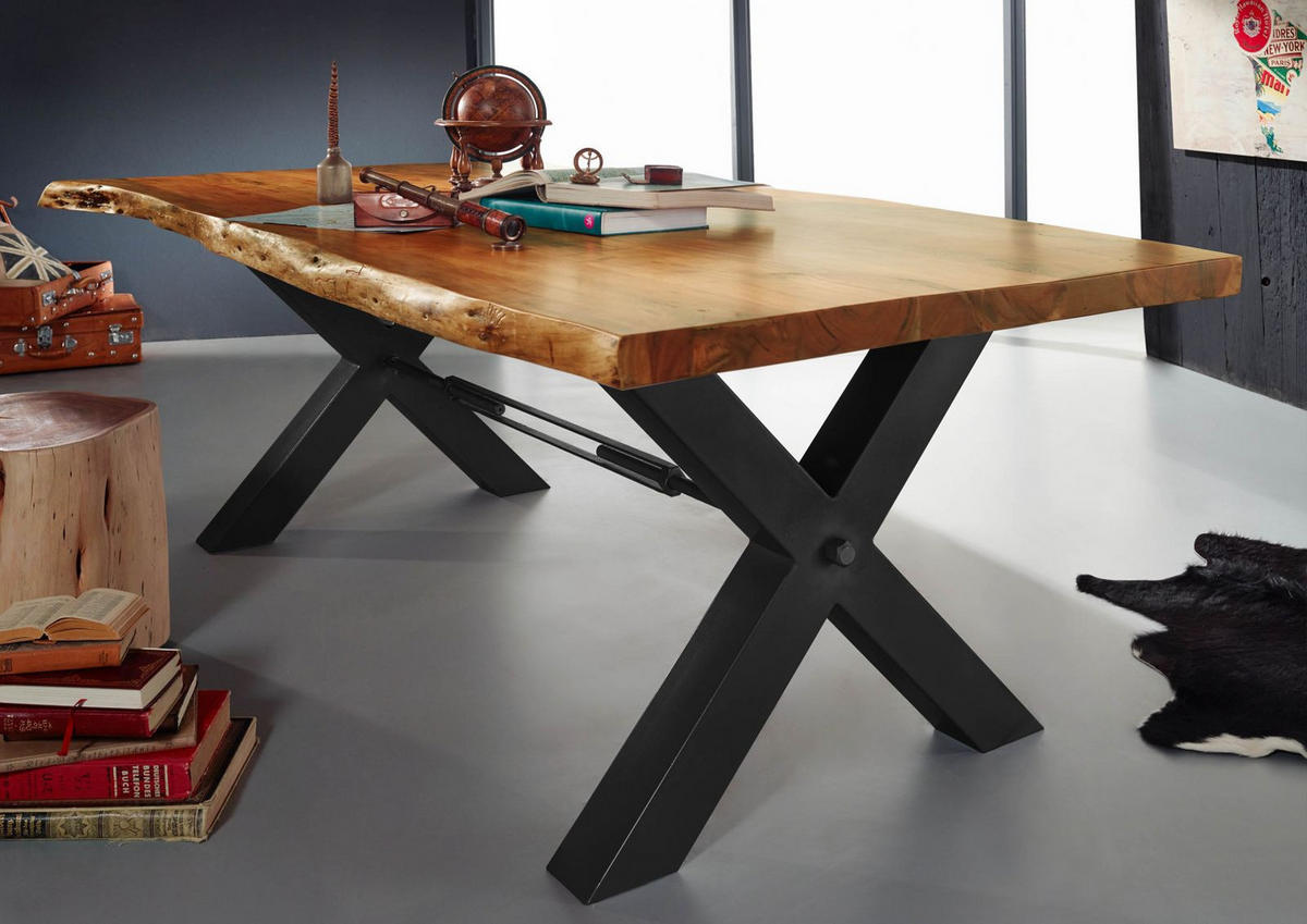 ESSTISCH Akazie 240x110x76 natur lackiert IRON LABEL #188 - Naturfarben, Holz (240/110/76cm) - Massivmoebel24