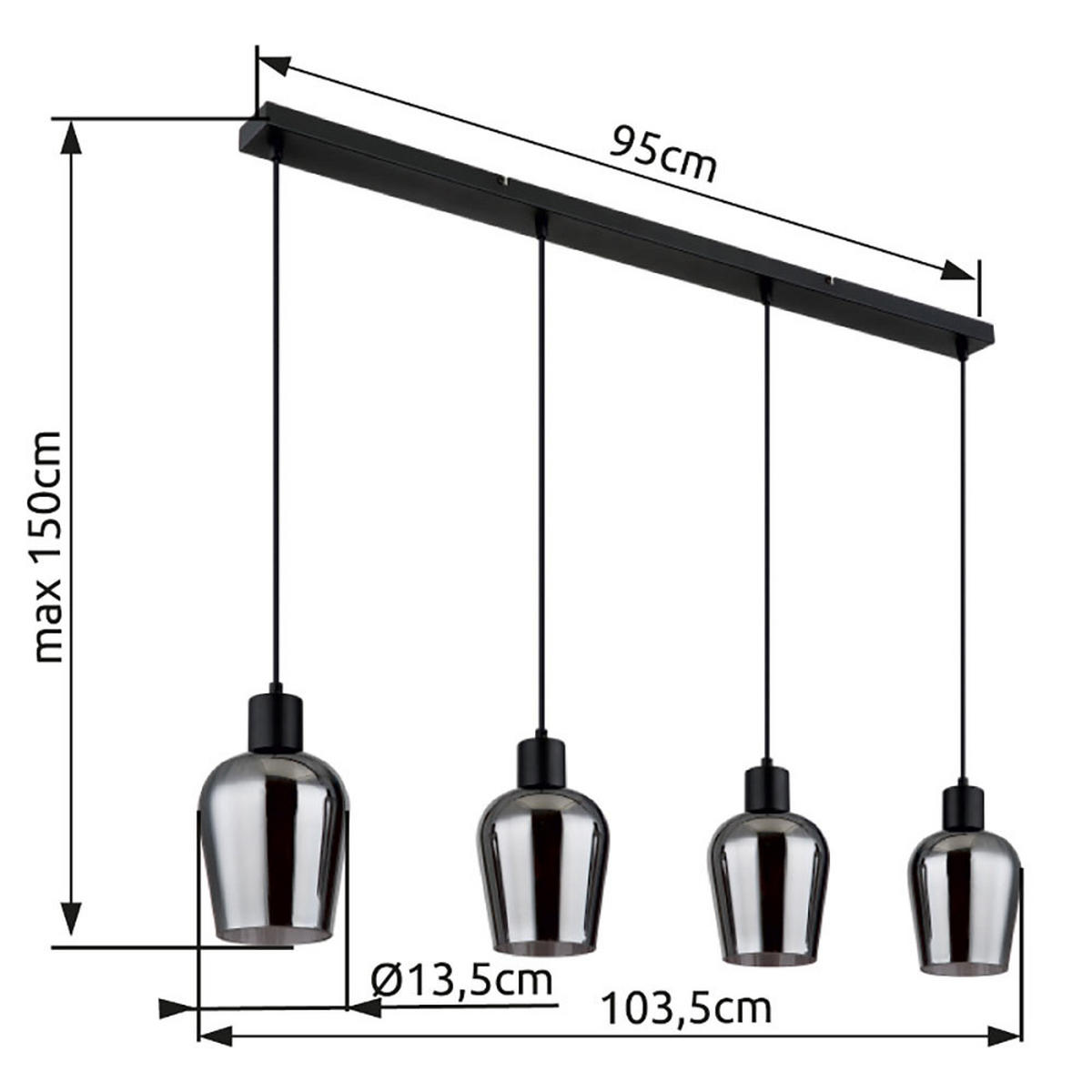 HÄNGELEUCHTE Glas rauchfarben Schwarz - Schwarz, Glas (103.5/13.5/150cm) - Globo Lighting