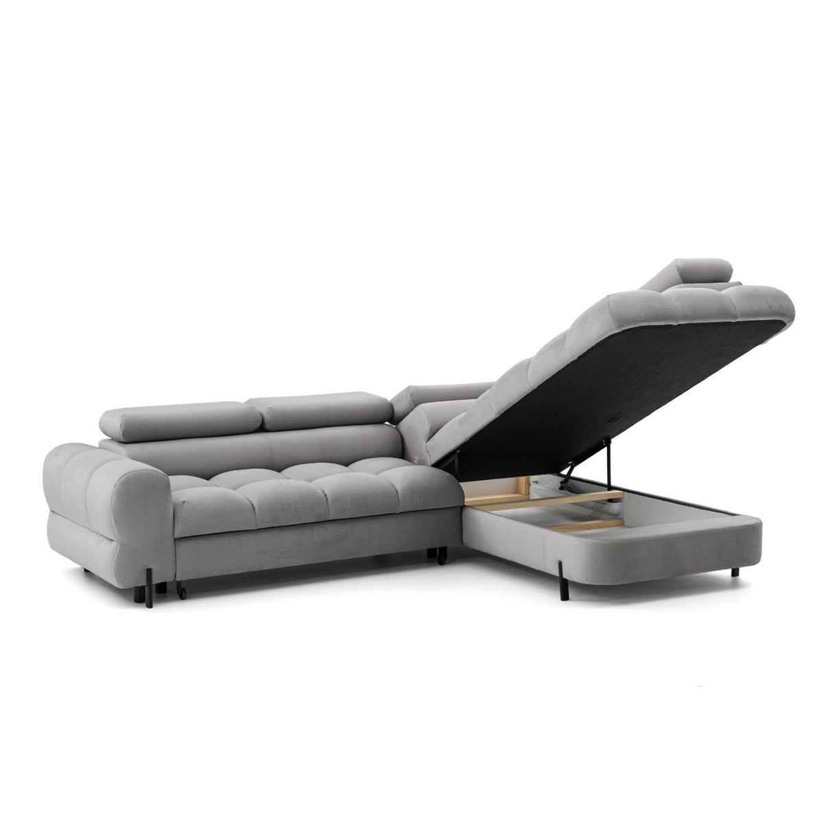 ECKSOFA BOWL L Rechts mit Schlaffunktion 125x195 Velours Grau - Schwarz/Grau, Holz/Textil (195/260cm) - Muffo