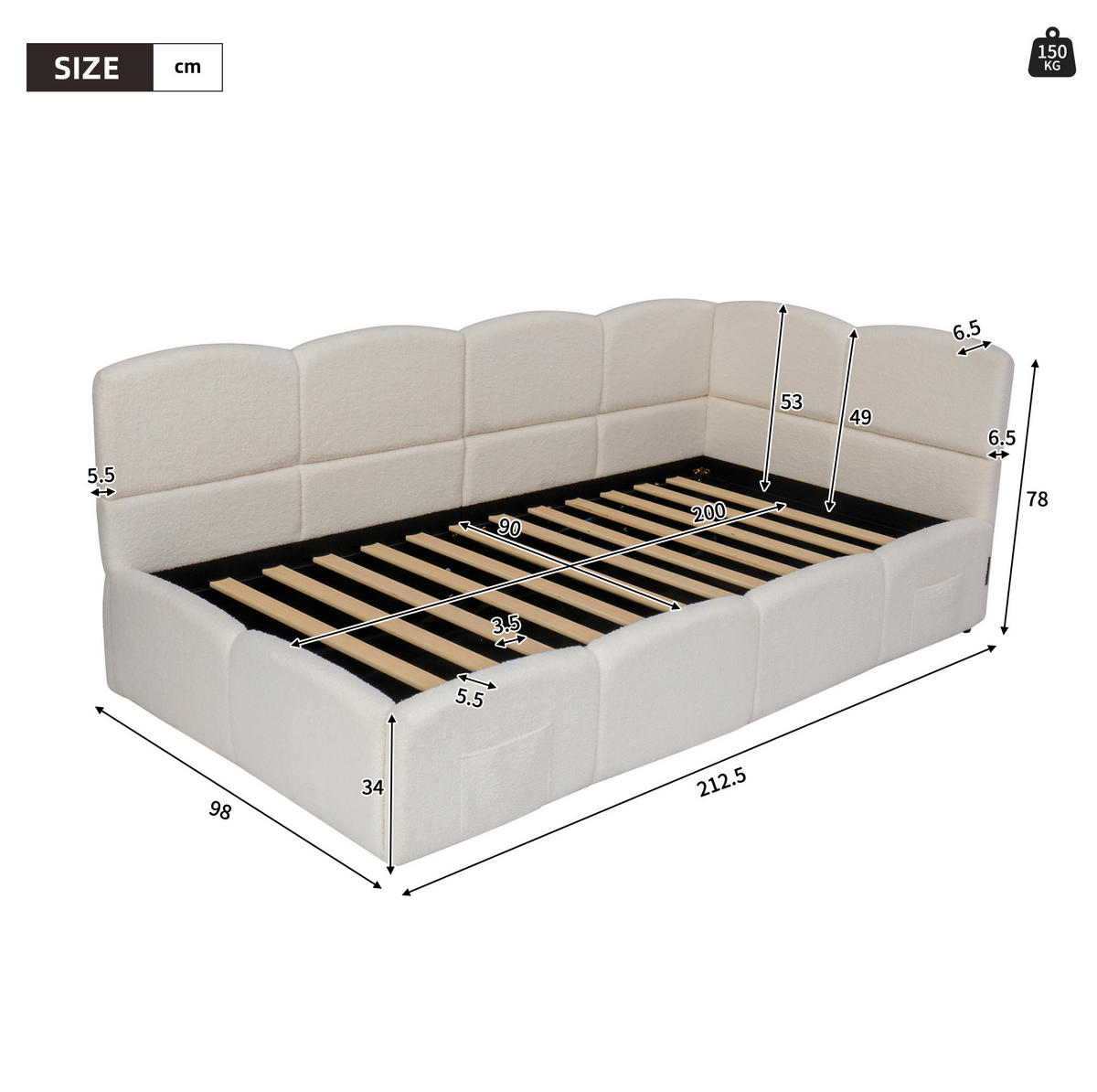 POLSTERBETT 90/200 cm Beige aus Bouclé mit Stauraum - Beige, Textil - OKMYHOME
