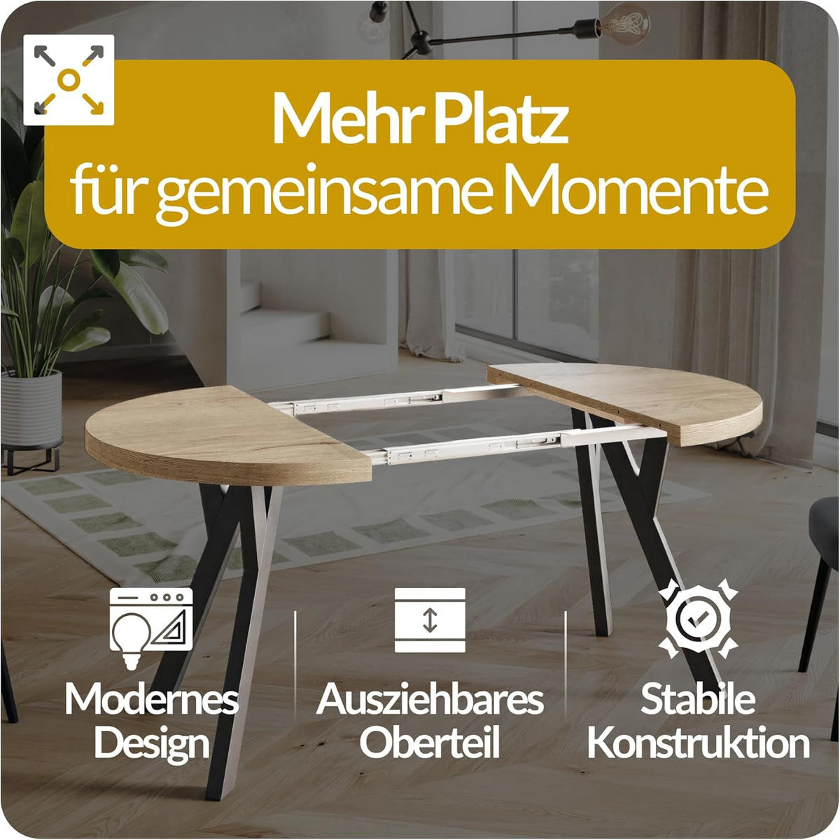 RUNDER Esstisch ausziehbar – Moderner Wohnzimmertisch und Küchentisch – Tisch mit Stabile Konstruktion, Durchmesser 80 cm - 130 cm - Farbe At - Schwarz/Grau, Holzwerkstoff (80/80/77cm) - Alpi-Möbel