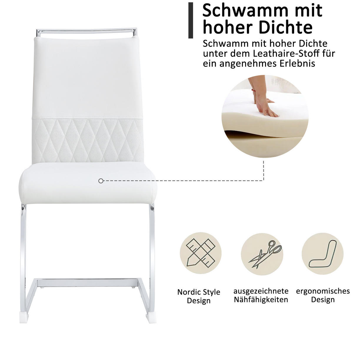 STUHL 2er-Set ergonomisch Weiß Metall - Weiß, Metall (48/95/42cm) - Meubliv