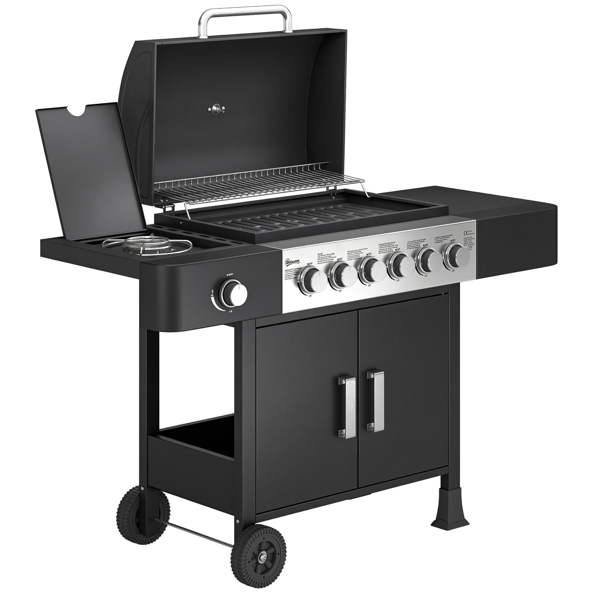 GASGRILL Stahl Edelstahl Schwarz - Schwarz, Metall (51/101/135cm) - Outsunny