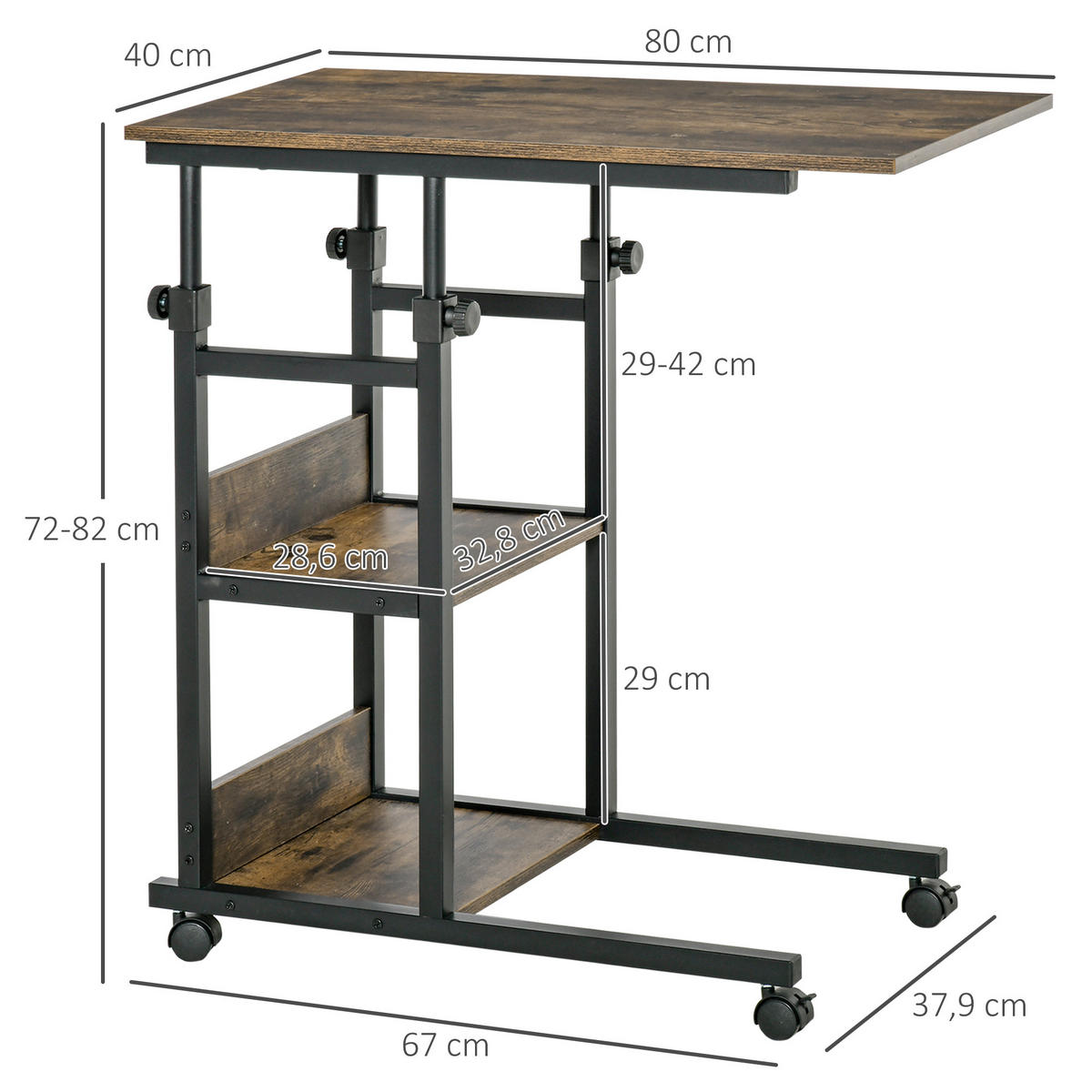LAPTOPTISCH DE-14861 höhenverstellbar mit 2 Regalen Braun - Braun, Holzwerkstoff (80/40/82cm) - ComfortXL