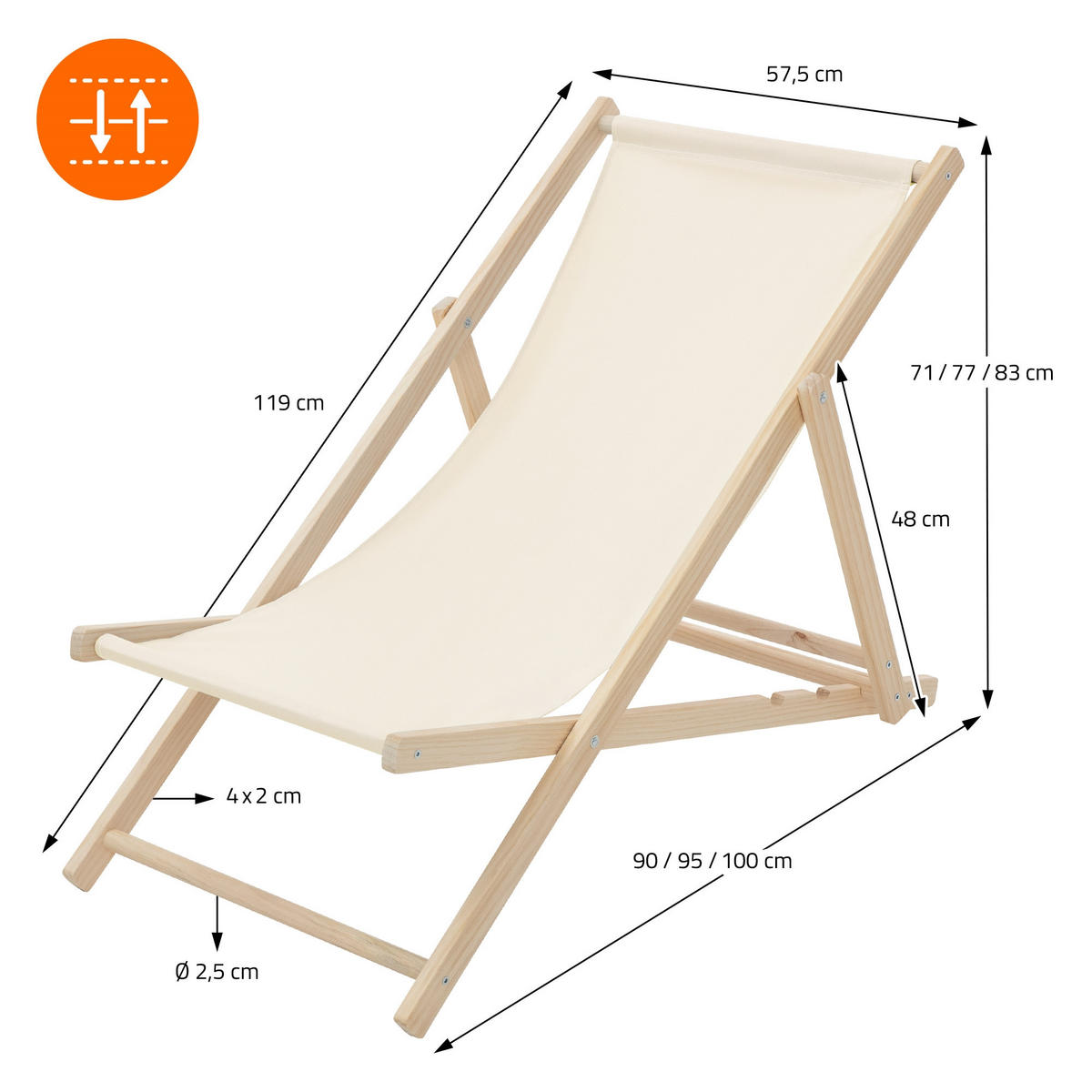 LIEGESTUHL Beige - Beige, Holz (57.5/83/100cm) - ECD-Germany