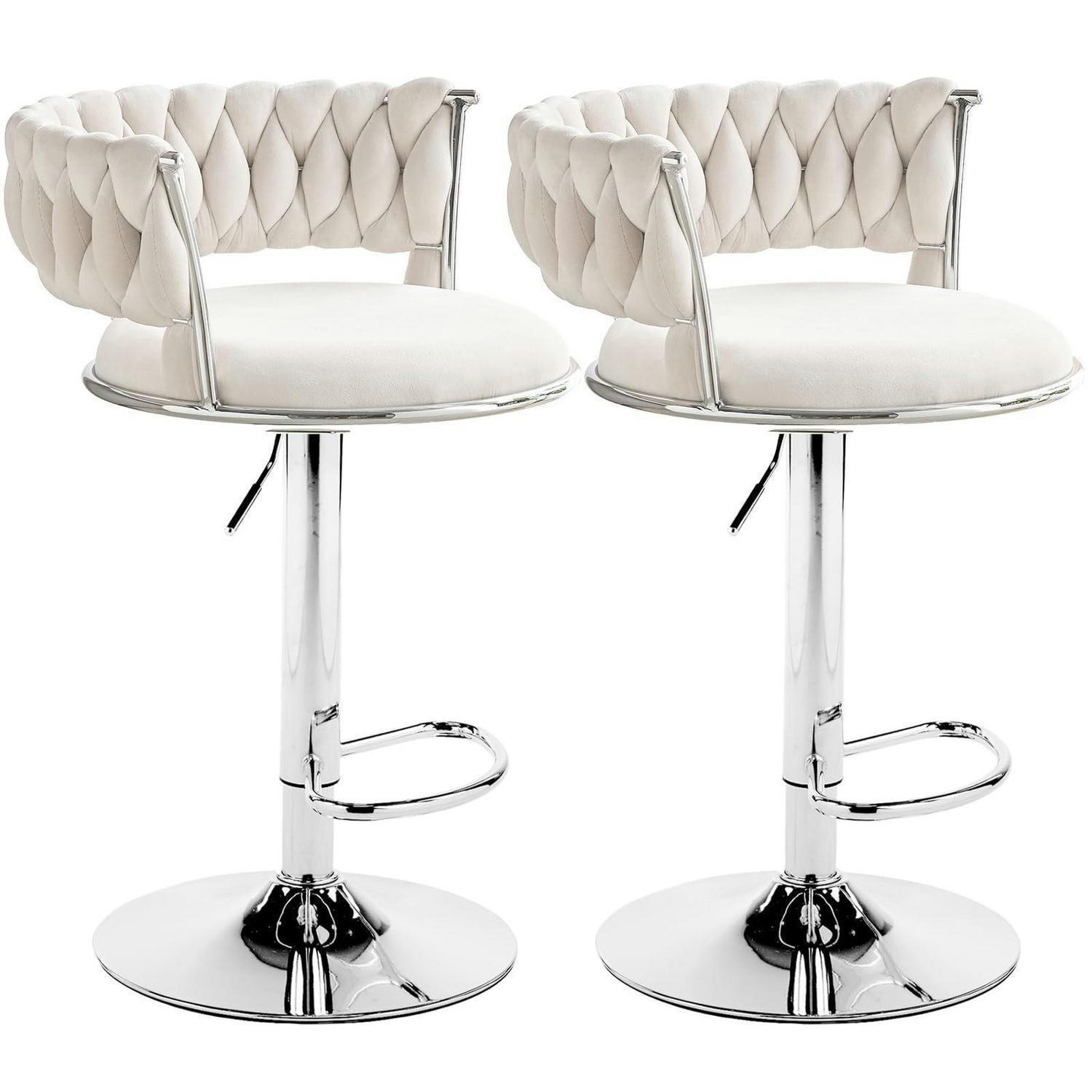 BARHOCKER 2er Set Samt Beigeweiß Höhenverstellbar - Weiß, Textil (48/78/51cm)