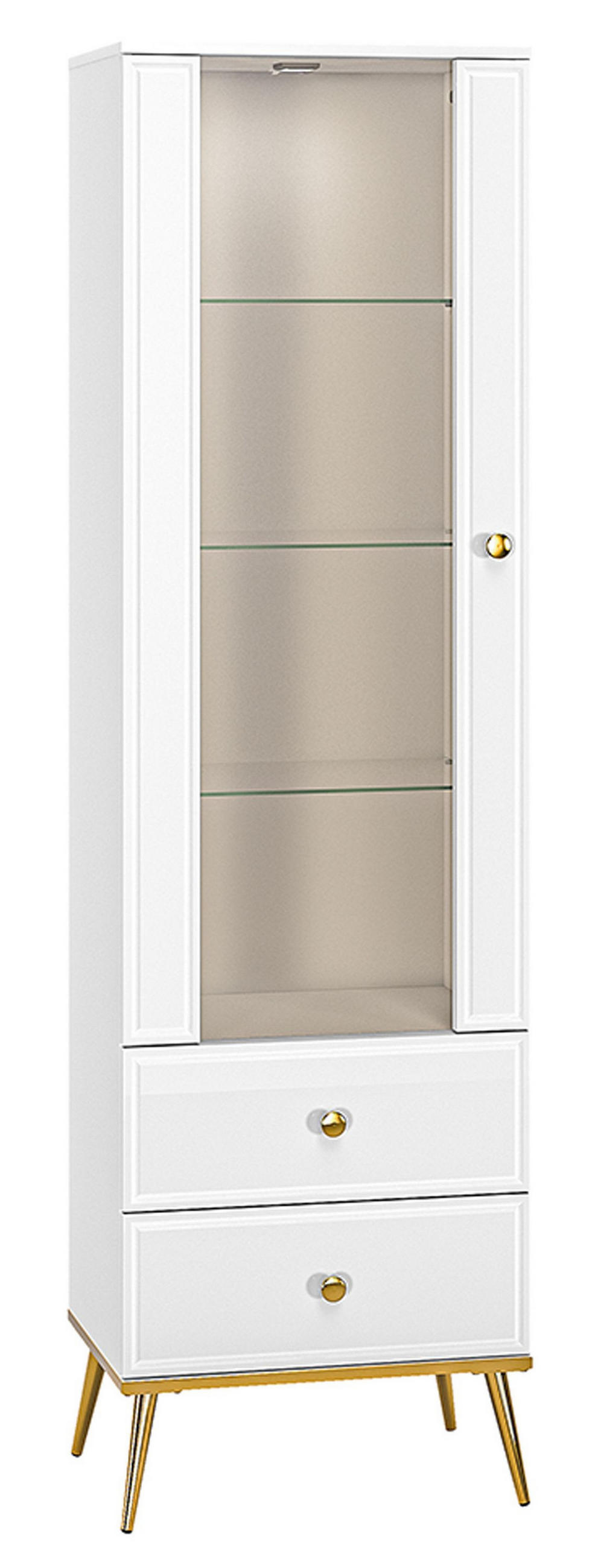 Feldmann-Wohnen Standvitrine Weiß, Gold 55x190x40 cm
