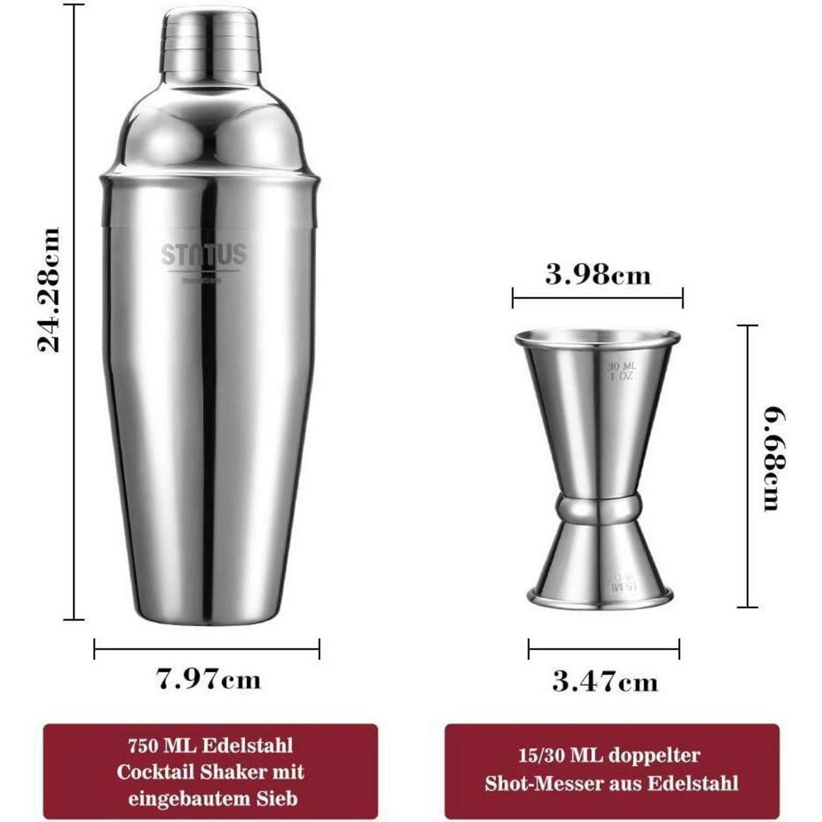 COCKTAILSHAKER 2-teiliges Set Edelstahl 750ml - Silberfarben, Metall (8/8/24cm)
