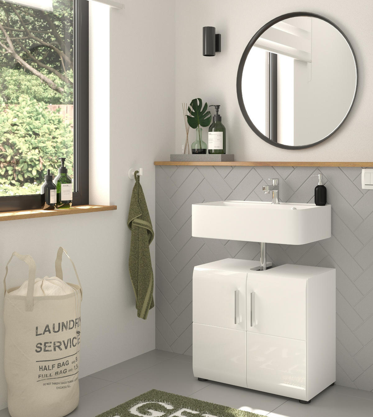 WASCHBECKENUNTERSCHRANK weiß Hochglanz, Badezimmer Unterschrank 60 cm - Chromfarben/Weiß Hochglanz, Holzwerkstoff/Kunststoff (60/54/32cm) - Inn.Furn