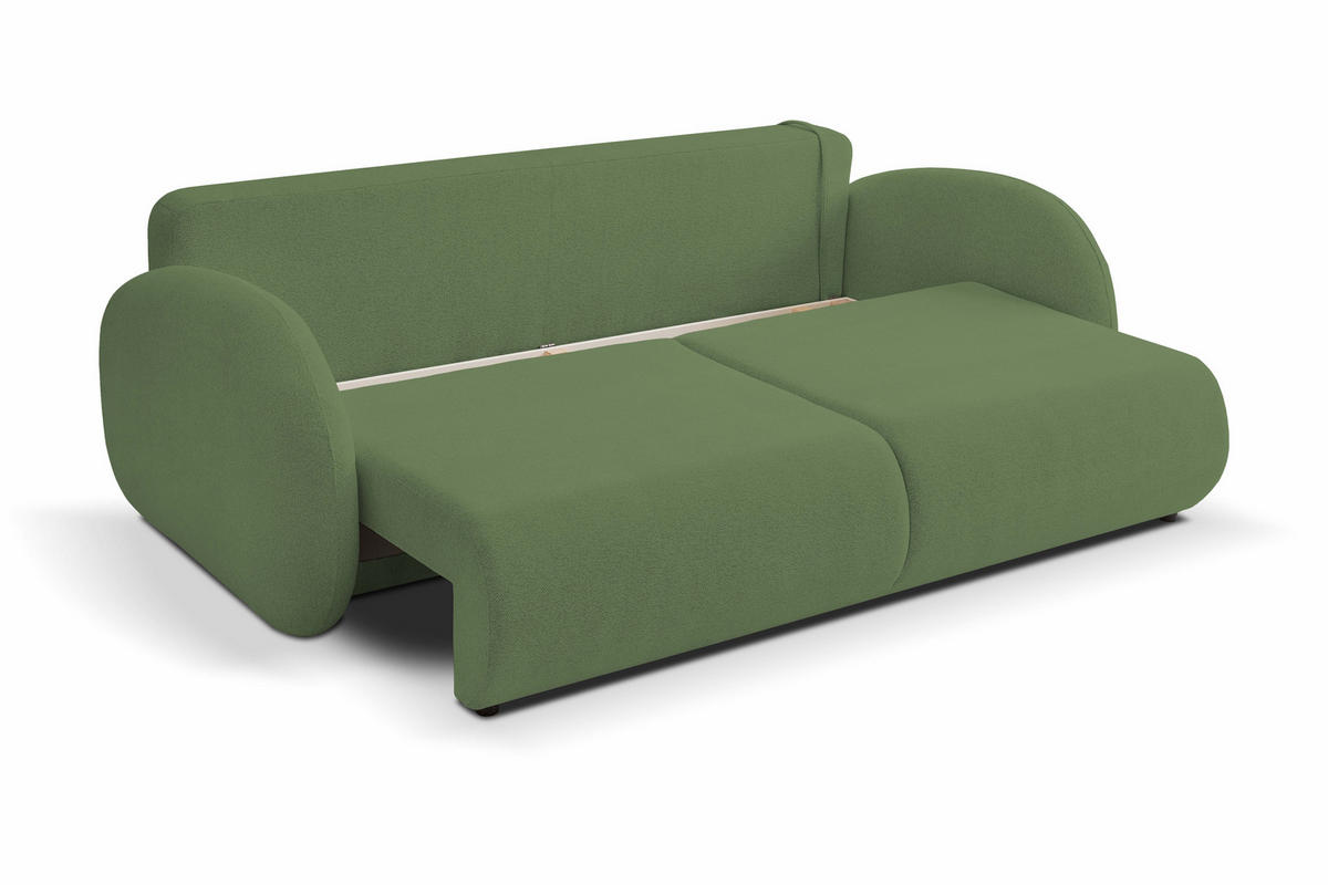 SOFA LOOP Schlaffunktion & Bettkasten PUR-Schaum Schwarze Kunststofffüße skandinavischer Stil lose Rückenkissen freistehend 234x112x86 cm Green - Grün, Holz/Textil (234/86/112cm) - DomoHome