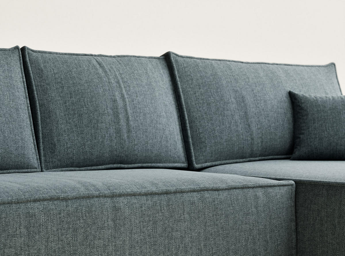 ECKSOFA Maze Blau Webstoff - Rechts Seite - Blau/Schwarz, Holz/Holzwerkstoff (294/185cm) - Maison de Reve