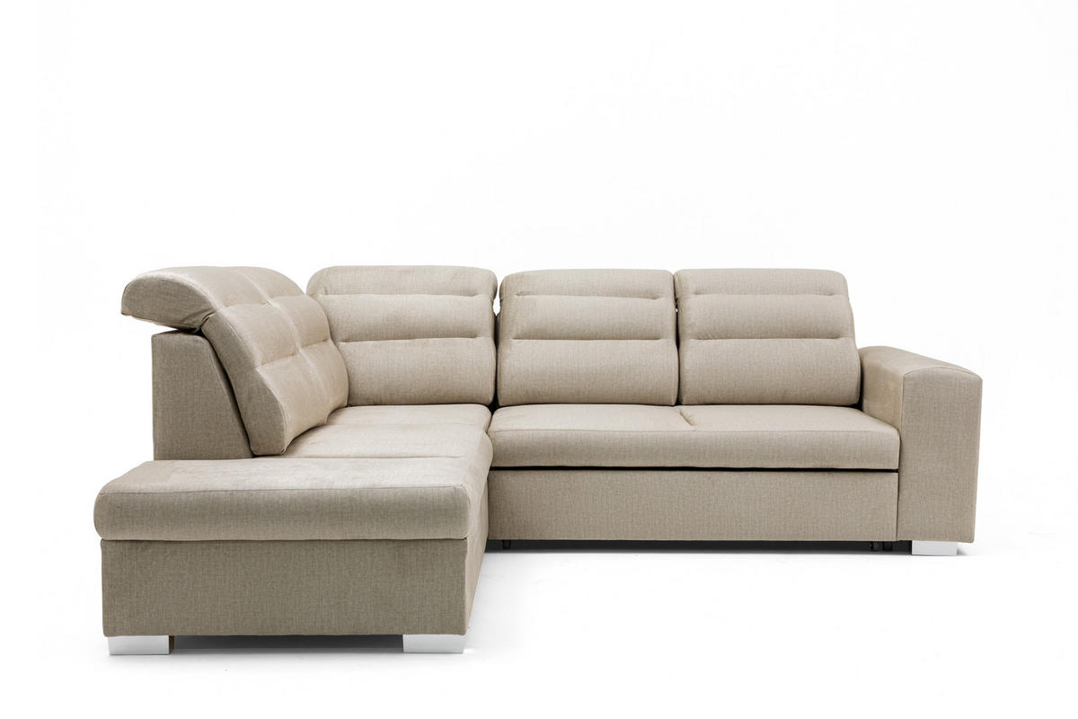 ECKSOFA CLOUD L Links mit Schlaffunktion 120x190 Velours Beige - Chromfarben/Beige, Holz/Kunststoff (202/260cm) - Muffo
