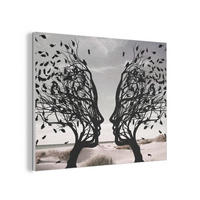 AKUSTIKPANEEL Strand - Meer - Menschen - Baum - Moderne Kunst 100x70 cm - Hellgrau, Textil (100/0.9/70cm) - MuchoWow