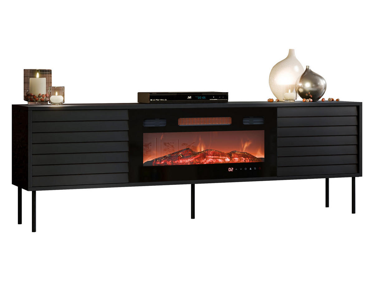TV-LOWBOARD Cortina 180 mit Elektrische Kamin - Schwarz, Holzwerkstoff/Metall (180/60/40cm) - MIRJAN24