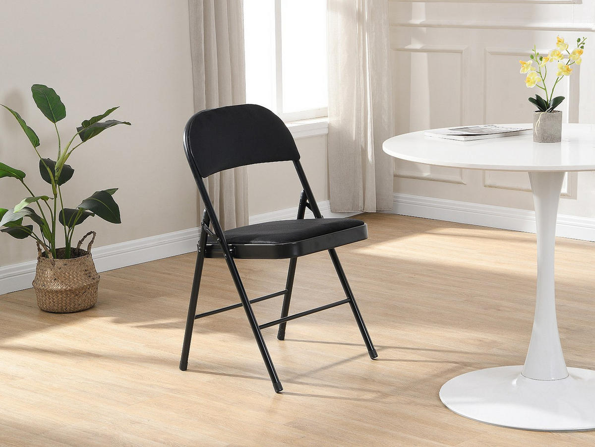 KLAPPSTUHL 2er-Set - Samt & Metall - Schwarz - ORTENSIA - Schwarz, Textil (49/79/46cm) - Vente-Unique