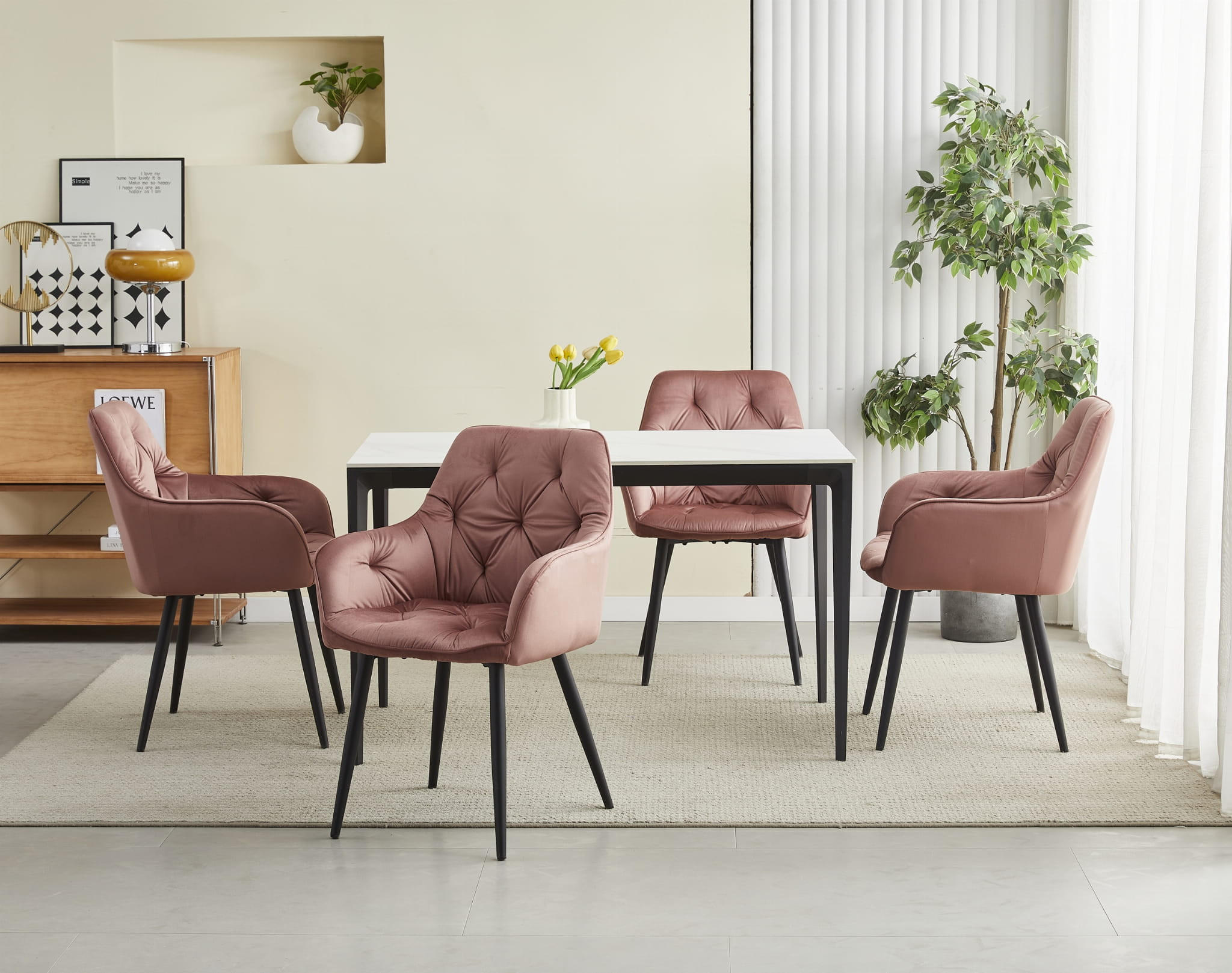 STUHL IRGOLI 4-er Set, Rosa, Schwarz, mit Samtstoff gepolstert - Rosa, Textil/Metall (56/84/62cm) - Komodee