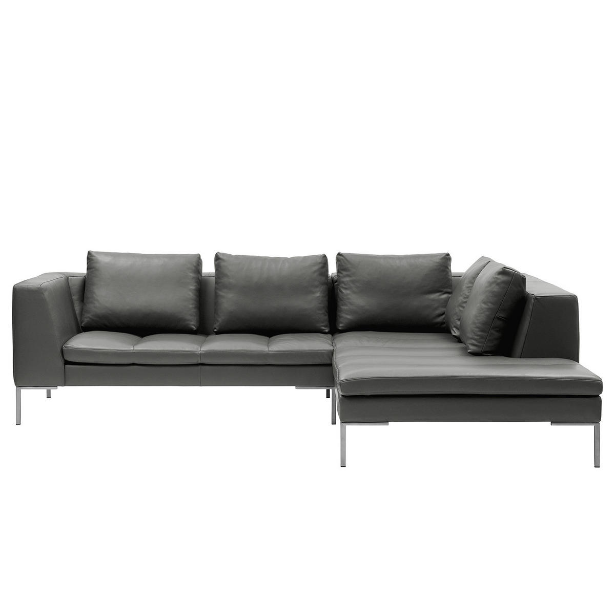 ECKSOFA mit Ottomane - Chromfarben/Grau, Leder/Metall (255/230cm) - home24